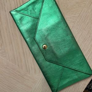 Metallic green wallet clutch